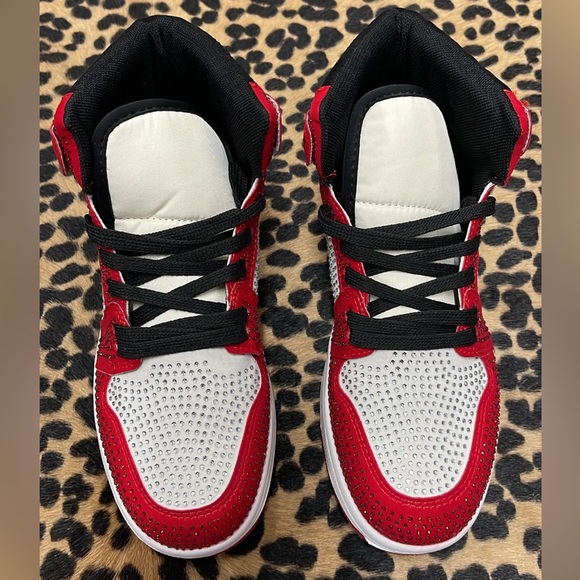 Red & White Rhinestone High Top Sneaker - Picture 4 of 4